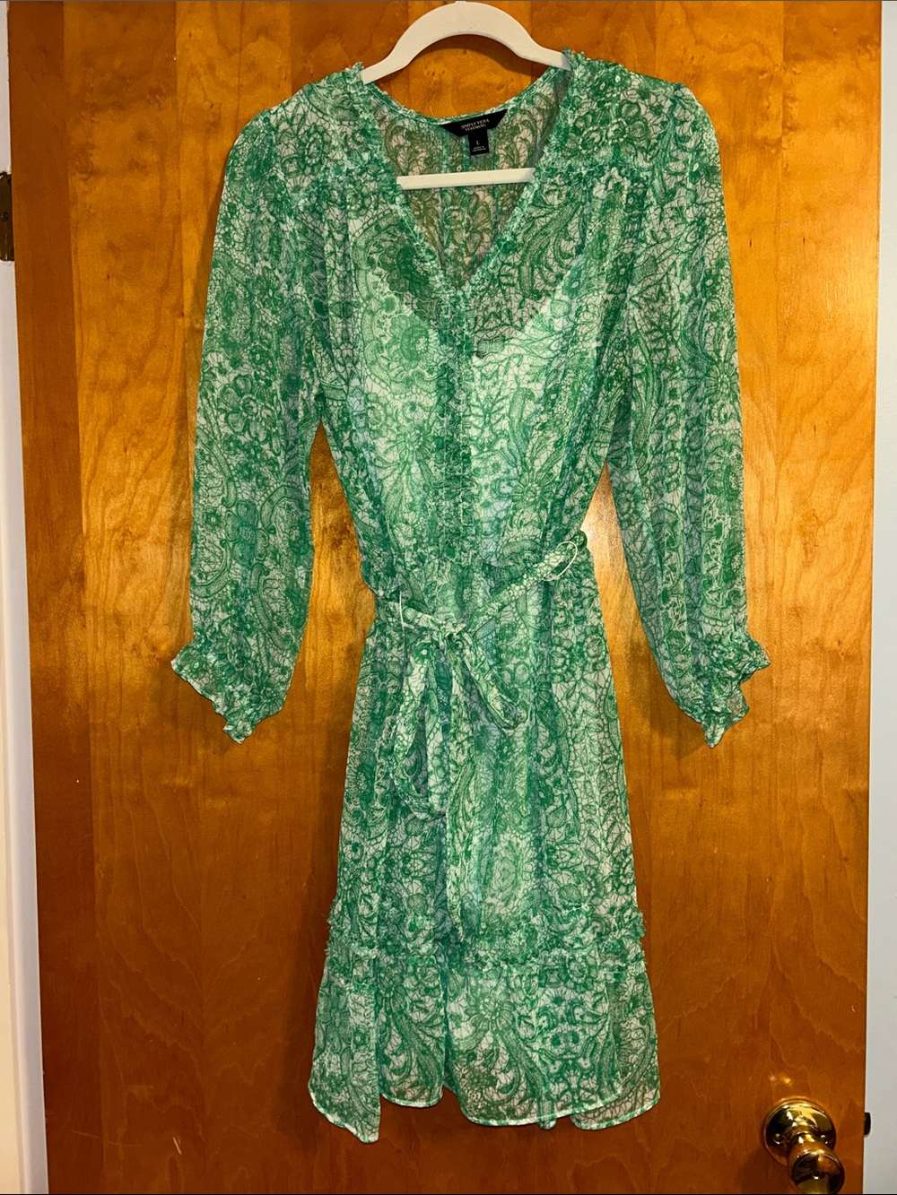 Simply Vera Green Paisley Tie-Waist Women’s Dress